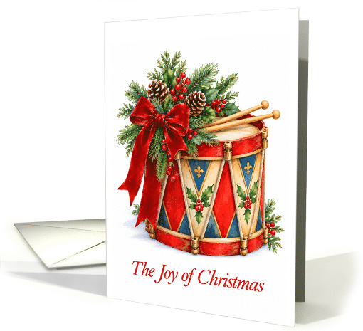Christmas Toy Drum with Evergreen Berries and Red Bow card (2000776)