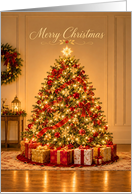 Christmas Elegant Tree With Red Ribbons and Presents card