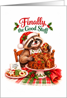 Christmas Raccoon Enjoying Festive Fruitcake Feast card