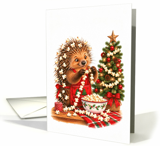 Christmas Porcupine Stringing Popcorn Garland card (2001732)