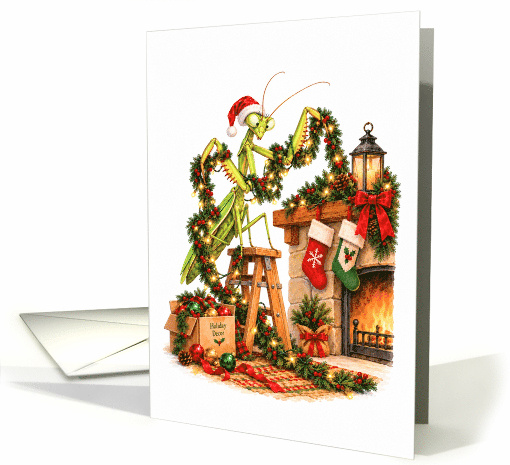 Christmas Praying Mantis Decorating Holiday Garland card (2001754)