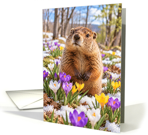 Groundhog Day Surrounded by Colorful Spring Crocuses card (2002200)