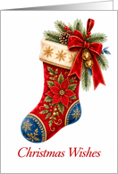 Christmas Poinsettia Stocking with Evergreen and Jingle Bells