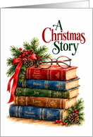 Christmas Vintage Books With Evergreen and Reading Glasses card