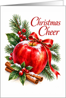 Christmas Snowy Red Apple With Cinnamon and Evergreen card