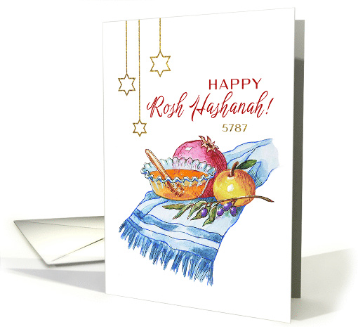 Sweet Blessings for Rosh Hashanah Elegant Watercolor Art card