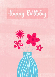 Retro Folk Floral Happy Birthday Soft Pink and Blue