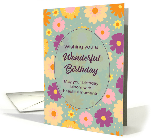 Happy Birthday Bright Flowers on Light Green card (1979830)