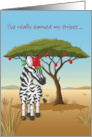 Humorous Holiday Zebra in Christmas Savanna card
