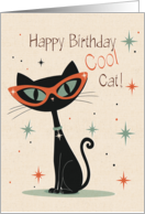 Birthday Cool Black Cat in a Whimsical Retro Theme card