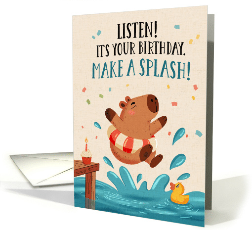Birthday Capybara Jumping into Water with Rubber Duck card (2000224)