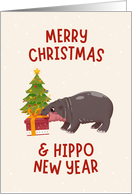 Cute Hippo Merry Christmas and Happy New Year card