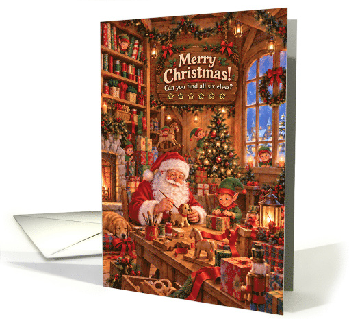 Kids Christmas Find Six Elves in Santa's Workshop card (2002246)