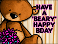 birthday, bday,b-day,bear,teddy bear,beary happy bday, flower, purple, cousin, family, sister, daughter, relative, stuffed animal