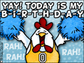 my birthday, today is my birthday, cheerleader, chicken, rah rah rah, reminder,