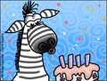 happy birthday, zebra, animated birthday card, cake, blow out candles