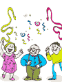 father-in-law day old man man woman confettit ribbon party dance sing