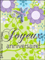 joyeux anniversaire, happy birthday, birthday card in french, bon anniversaire, french, celebration, language card, flower, dragonfly,félicitations, français,