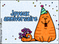 joyeux anniversaire, happy birthday, birthday card in french, bon anniversaire, french,  celebration, language card, confetti, flicitations, franais, cat, chat, kitty, party hat, bouquet