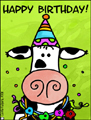 happy birthday,cow,party animal,congratulations,year day,party hat,