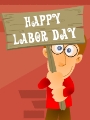 labor day picket sign man brick wall